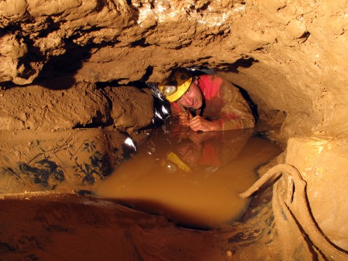 The temporary sump in the dig